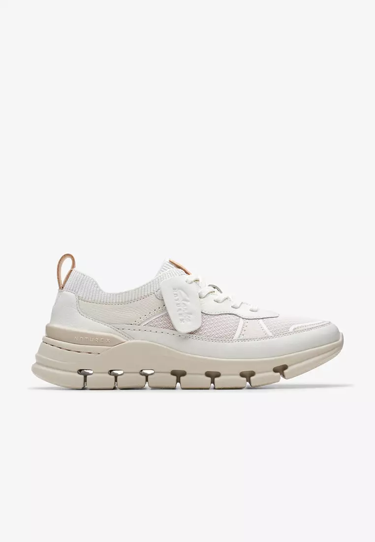 Discount on Clarks  shoes - SKU: Nature X Cove Trainers Off White Combi