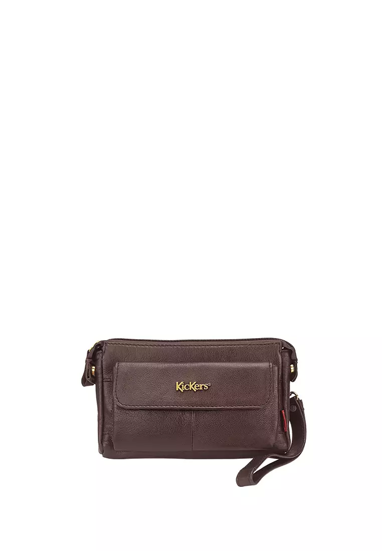 KICKERS Top Grain Cowhide Zip Top Clutch Bag