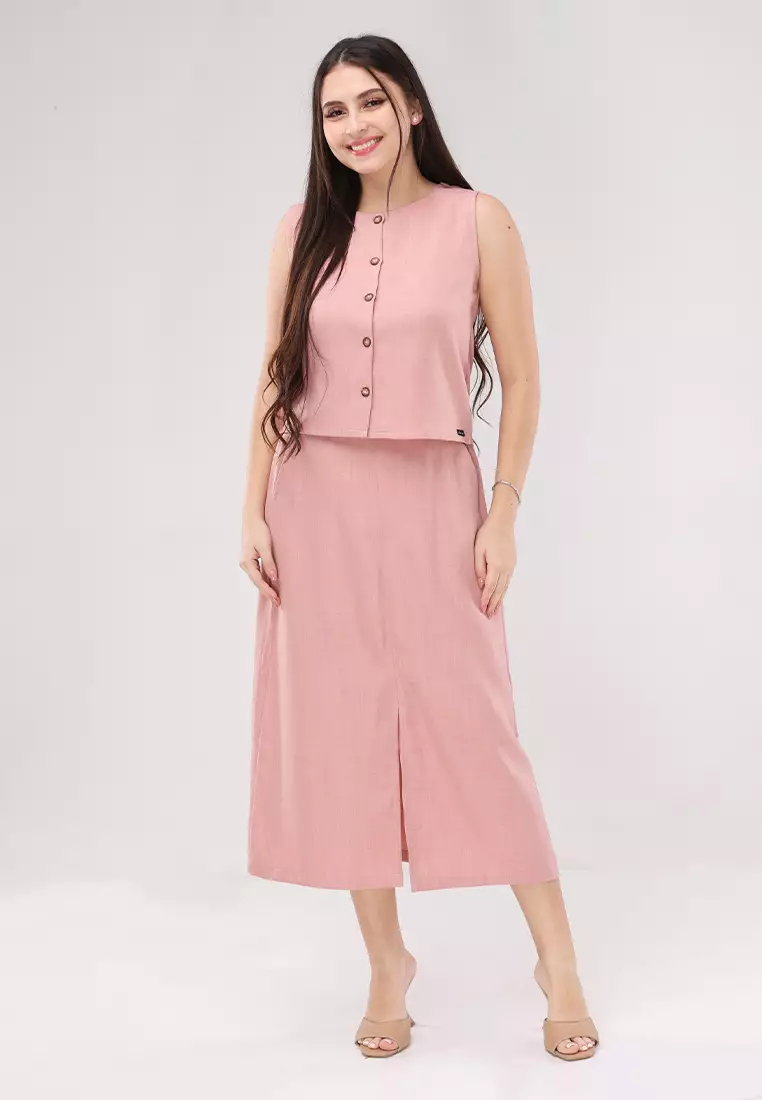 Acid Linen Sleeveless Vest Terno Skirt