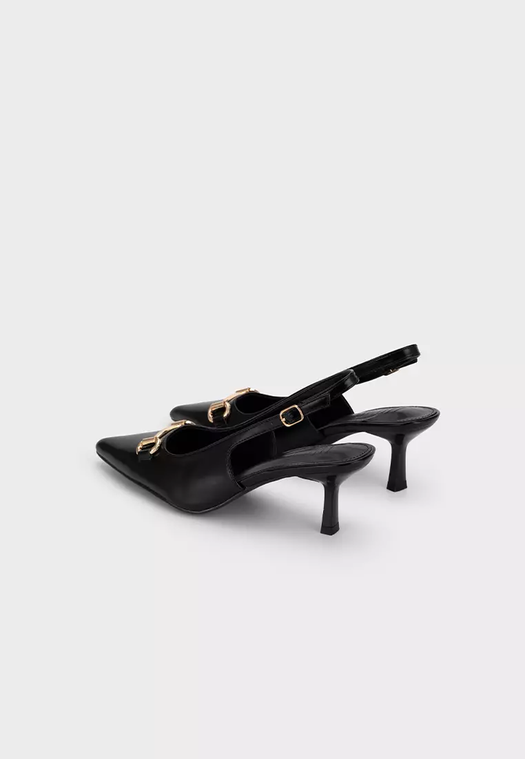 POINTED TOE BUCKLED SLINGBACK MID HEEL