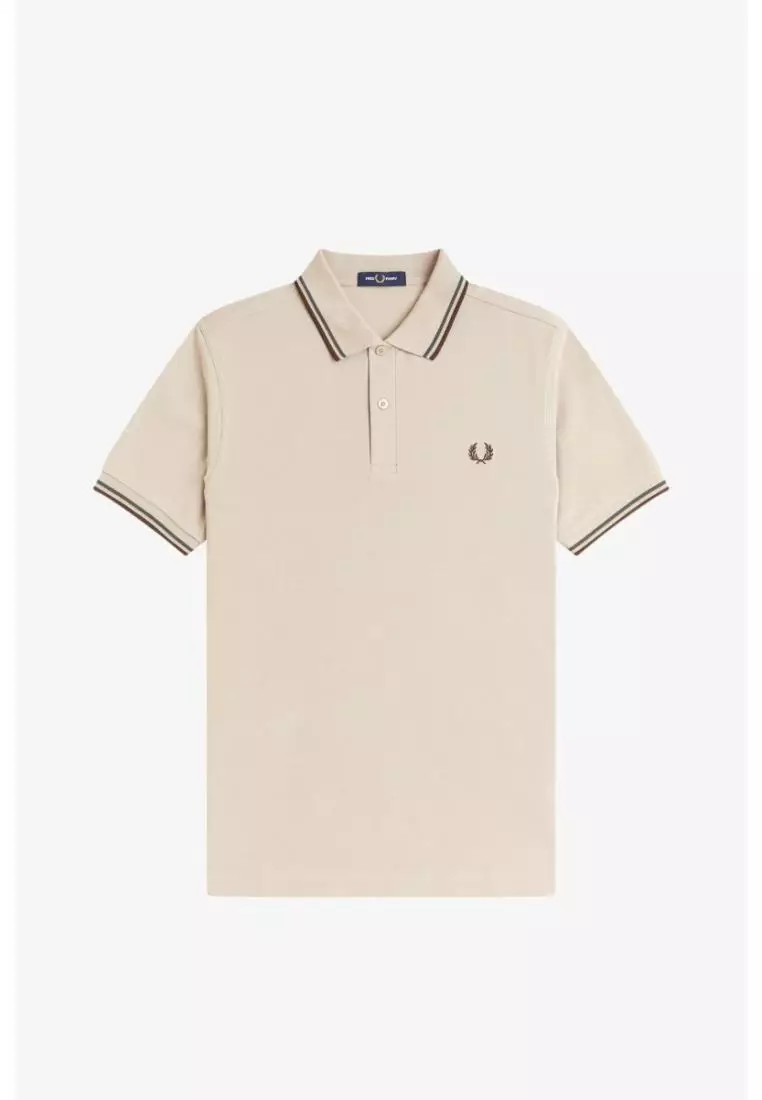 Fred Perry M3600 Twin Tipped Fred Perry Shirt (Warm Oat / Court Green / Burnt Tobacco)