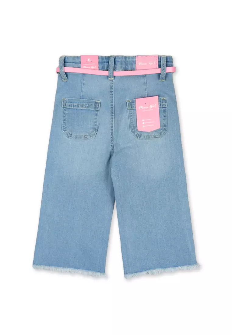 Girls Wide Leg Denim Pants with Belt