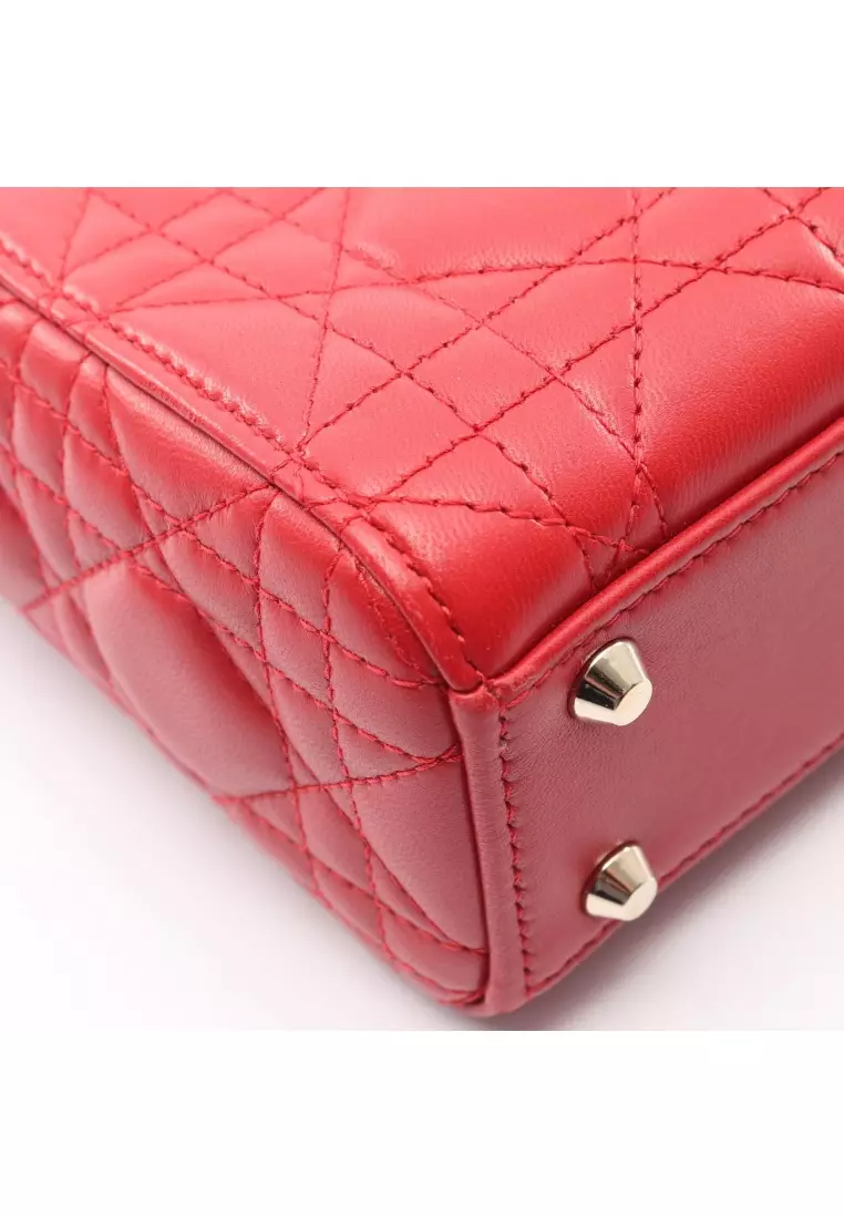 Pre-Loved Christian Dior lady dior mini Canage Handbag heart leather Red 2WAY