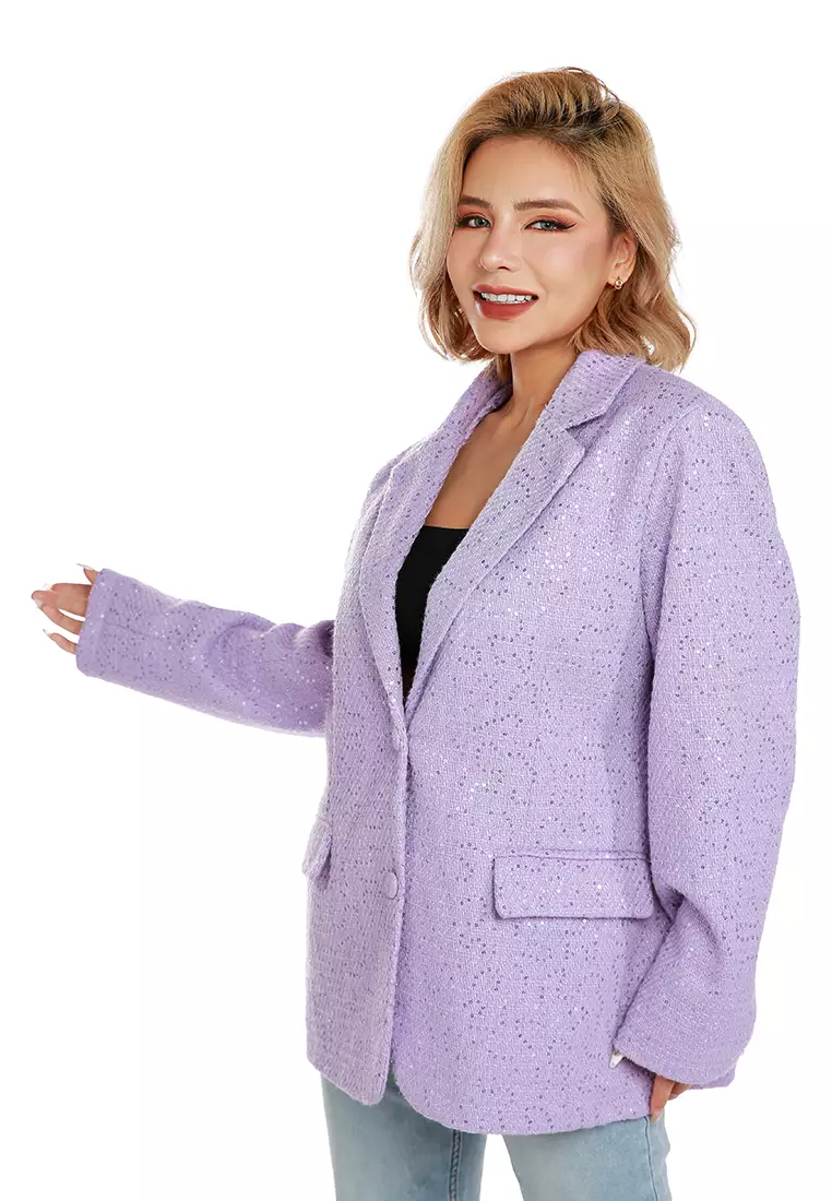 Sequin Embellished Oversized Blazer in Lilac
