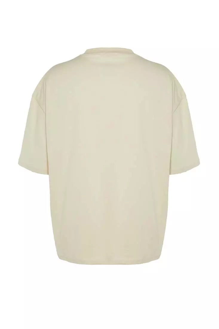 Crew Neck Short Sleeve Dinosaur Embroidered T-Shirt