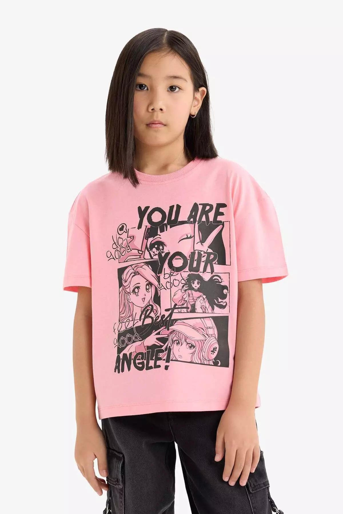 Girl's Relax Fit Crew Neck Printed Short Sleeve T-Shirt E0355A825Sm