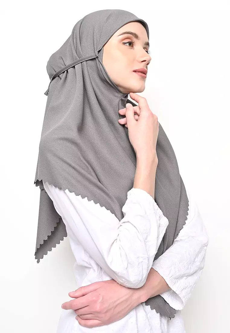 Bergo Sameera Hijab Instant Lasercut Grey