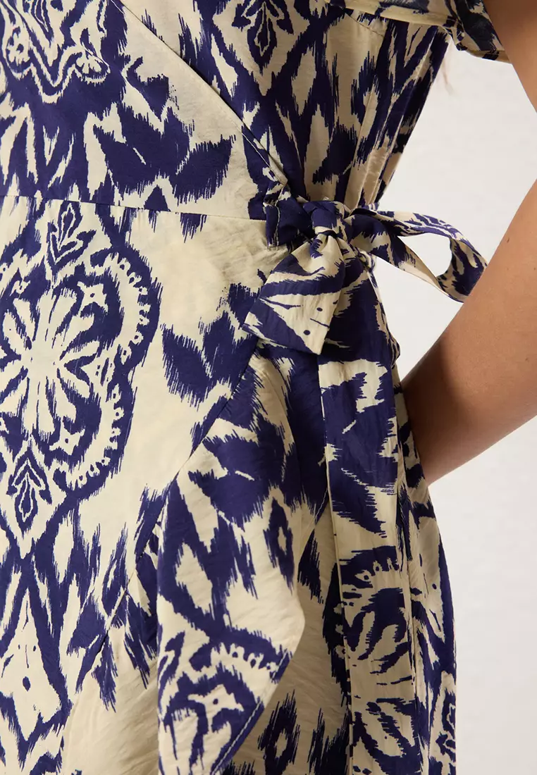 Patterned Wrap Midi Dress