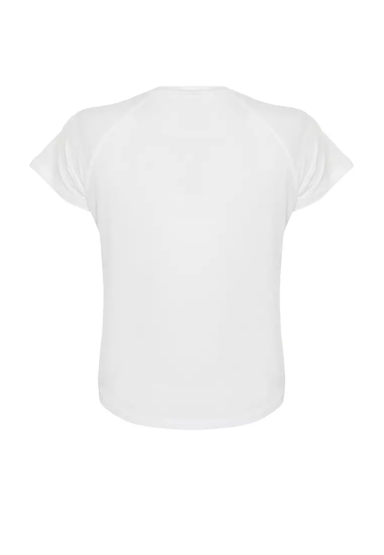 White Reflector Print Detailed Knitted Sports T-Shirt THMSS24TS00002