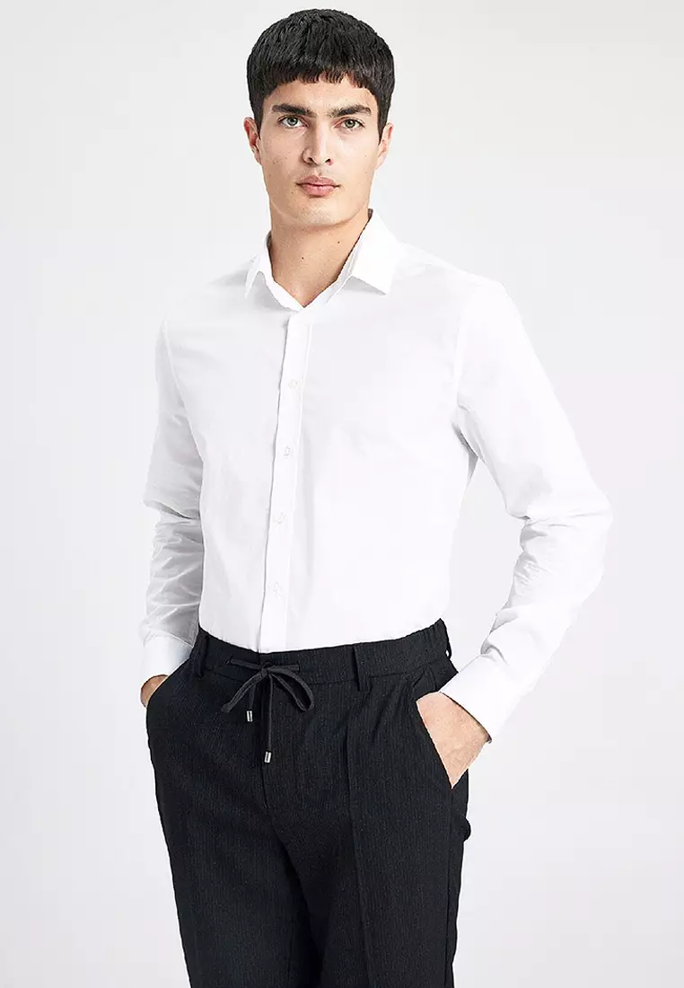 Slim Fit Italian Collar Non Iron Long Sleeve Shirt
