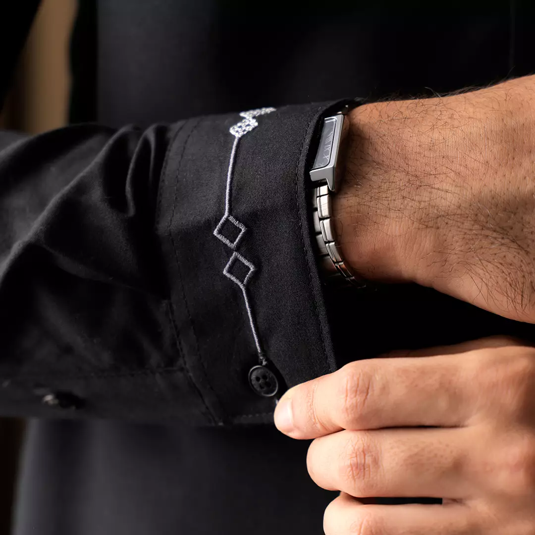 Kemeja Tangan Panjang Koko Collarless Nizam Bordir Ethnic Black-White