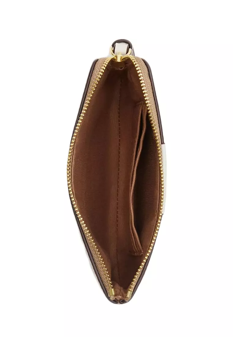 Corner Zip Wristlet In Signature Canvas With Stripe - Sand White