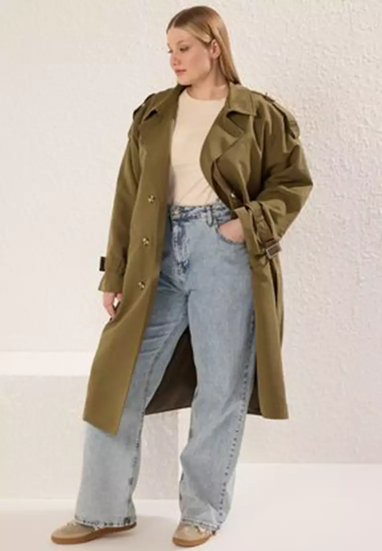 Khaki Long Oversize Large Size Trench Coat Tbbss25Bm00002