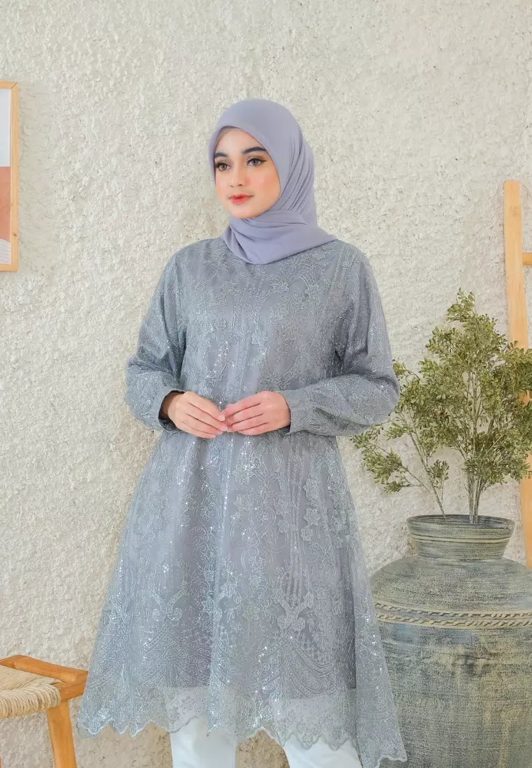Tunic Grey Brokat Long Sleeve By Brilliant Girl