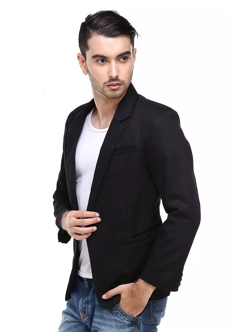 Woreq Jas Formal Blazer Pria Plain Formal Suits Two Button Material Hightwist ORIGINAL - Black