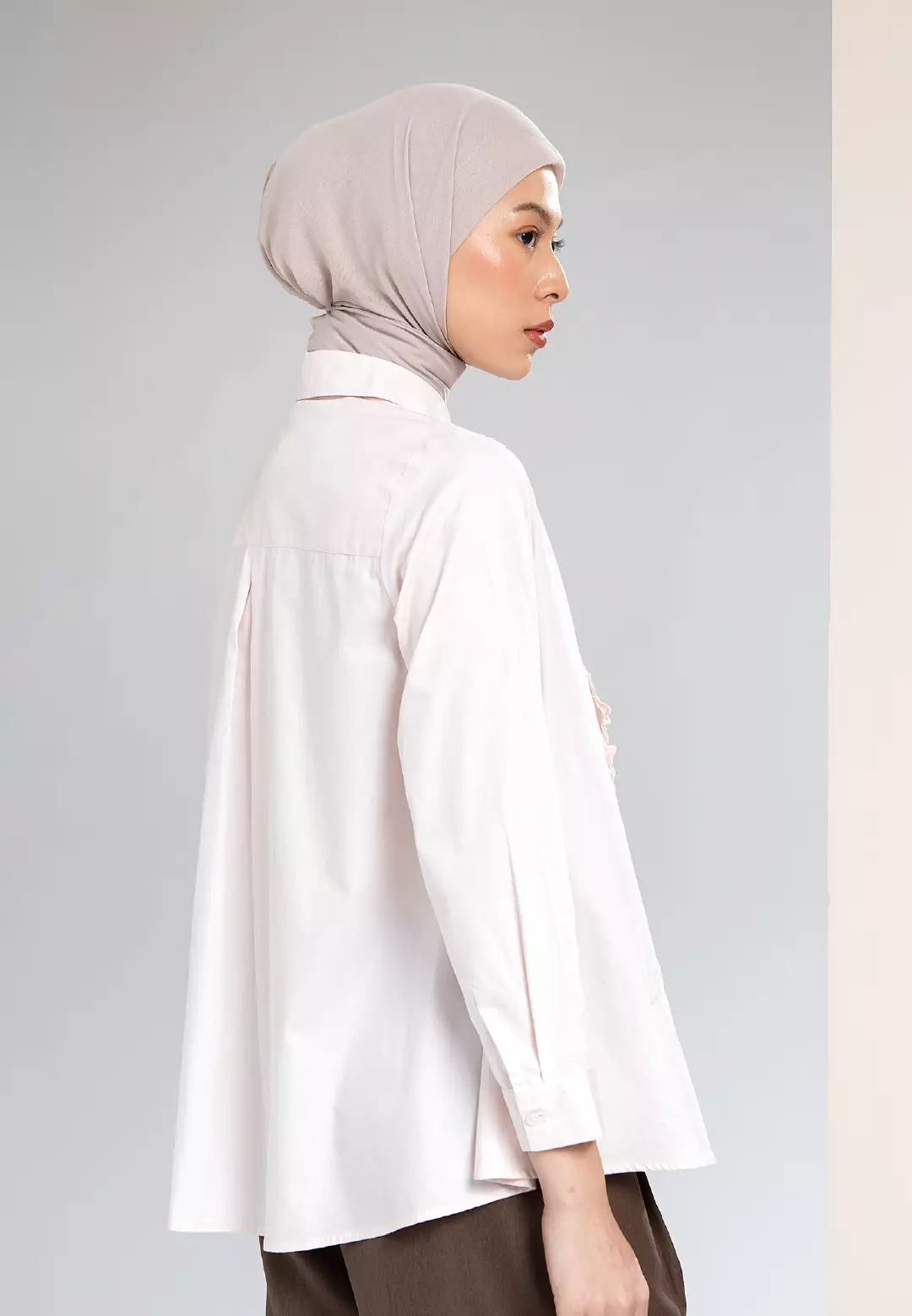 HijabChic Elarona Blush Pink Top - Atasan Kemeja Flower Bordir Tiga Dimensi Unik