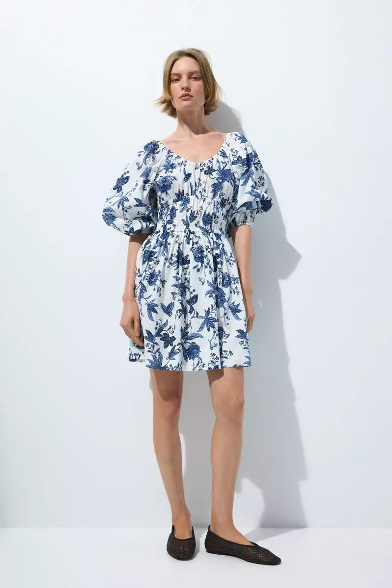 Flared-skirt cotton dress
