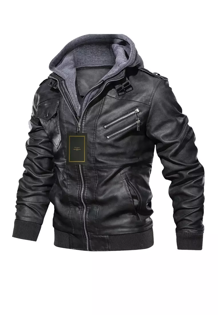 Detachable Hood Faux Leather Jacket FX2907