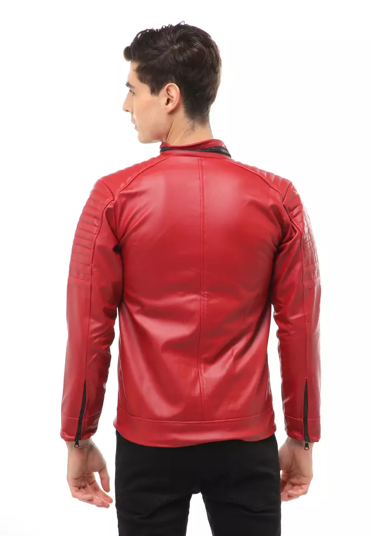 Halbert Outerwear Jaket Kulit Pria Waterproof & Windproof Material Leather ORIGINAL - Red