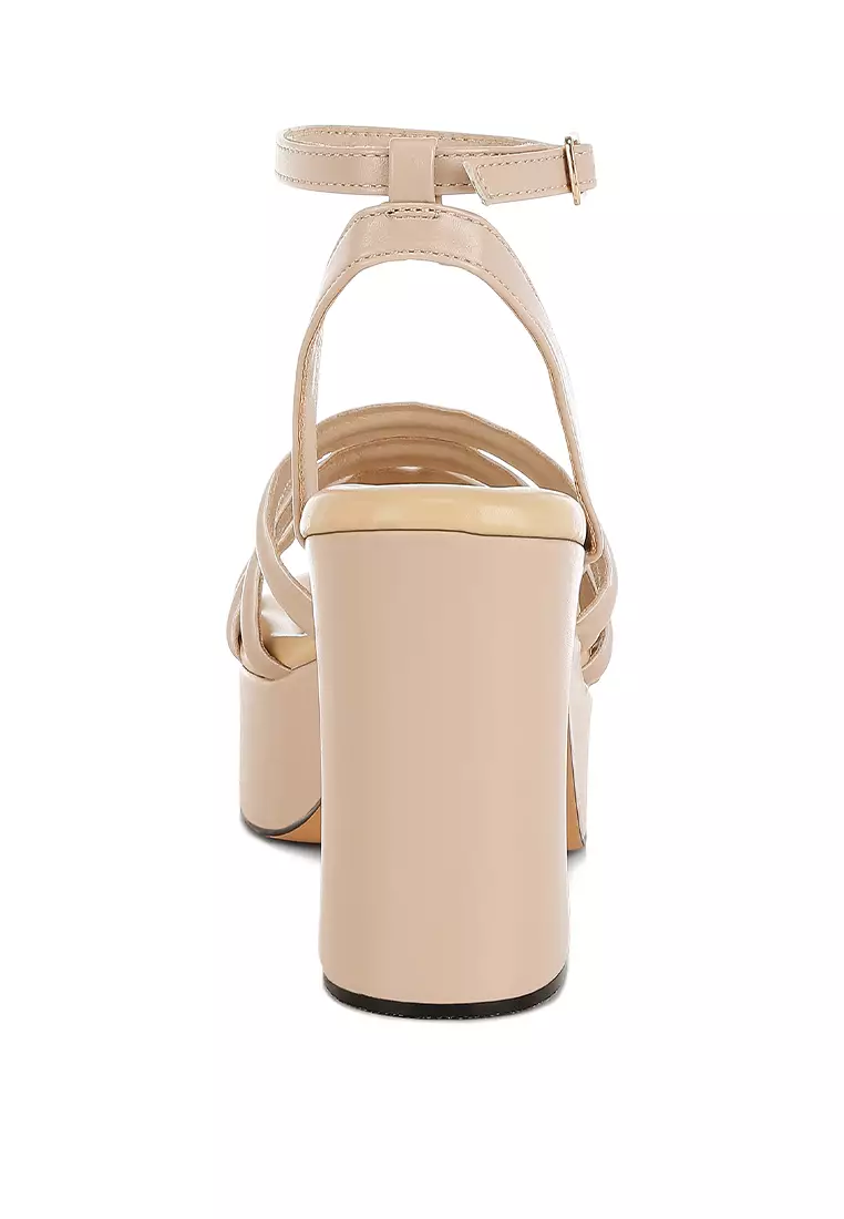 Sandal Platform Tinggi Bertali Warna Beige