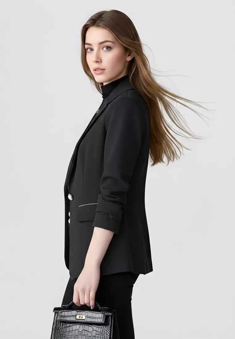 Single Button Slim Suit Blazer