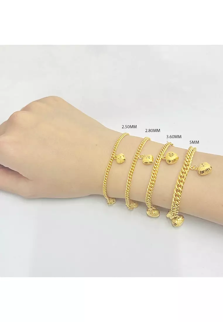 916/22K Gold Hollow Machine Curb Chain Bracelet with Love T007 (2.50MM)