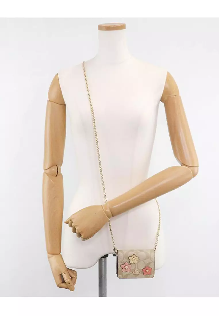 Coach coach mini wallet on a chain in signature canvas with floral