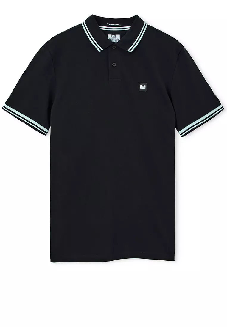 MENS BLACK/SEASPRAY LEVANTO POLO WITH CONTRAST TIPPING