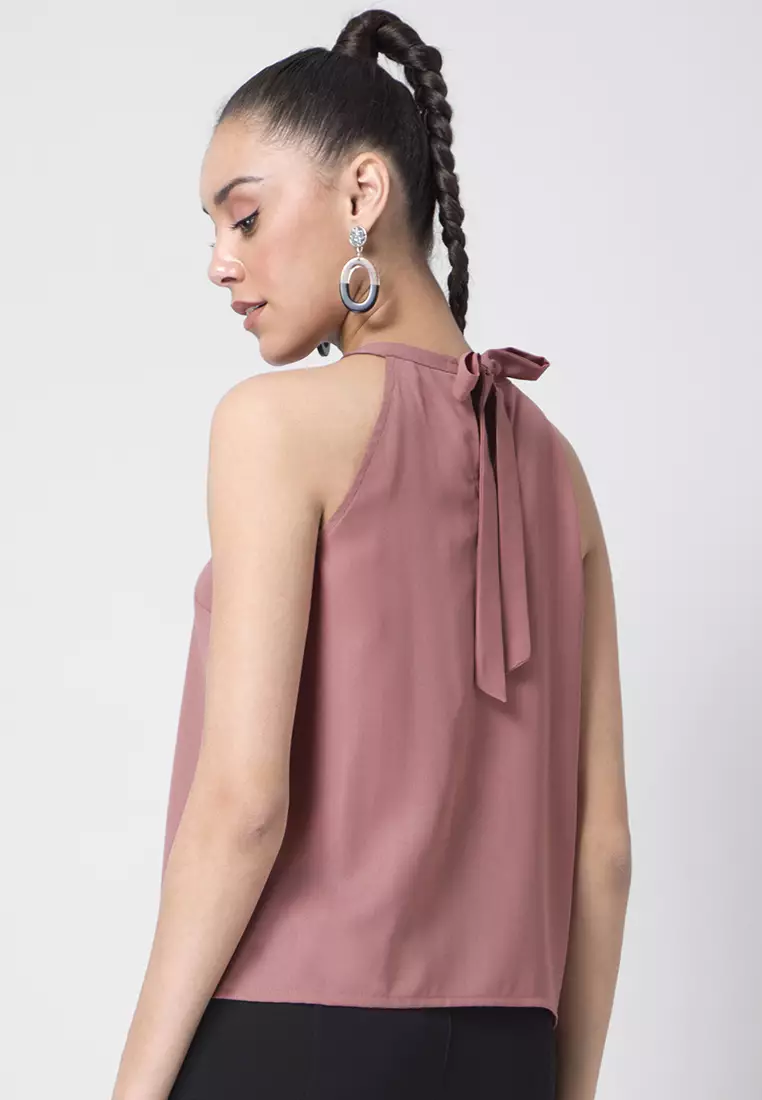 Dusty Pink Embellished Halter Top