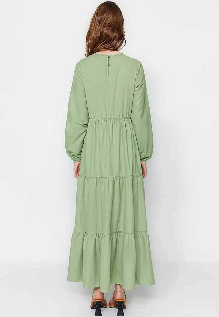 Trendyol tiered lace maxi dress in sage green