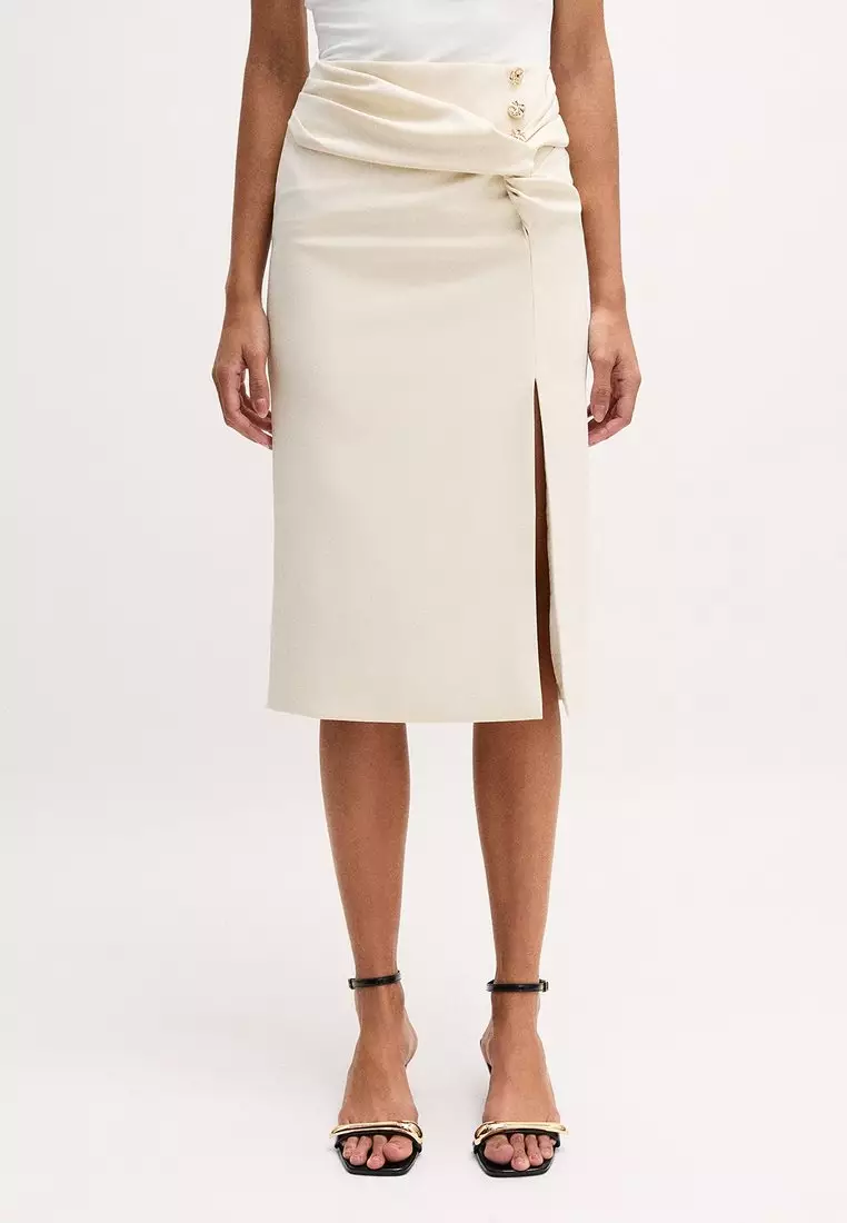 Draped Button Skirt - Ivory