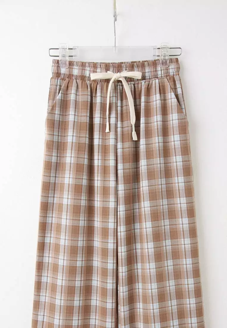 Plaid Elastic Waist Straight Wide-Leg Pants [BA7871]
