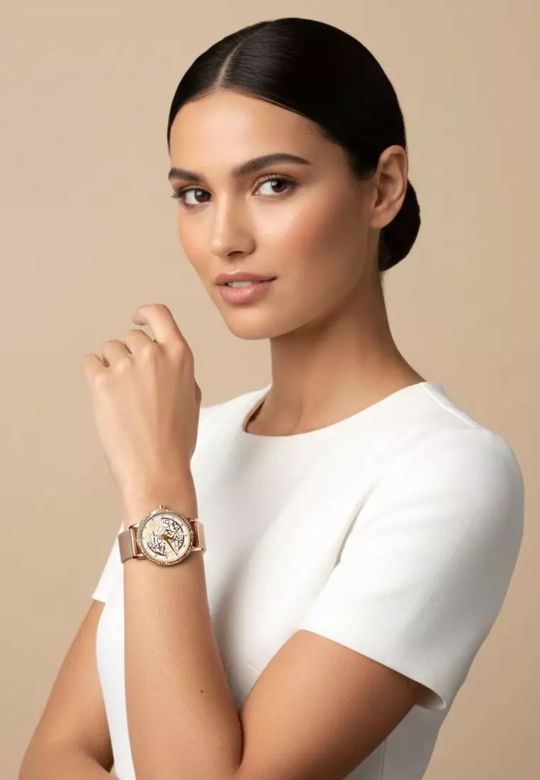 Elite Watch Embellished with Rhinestone - Rose Gold