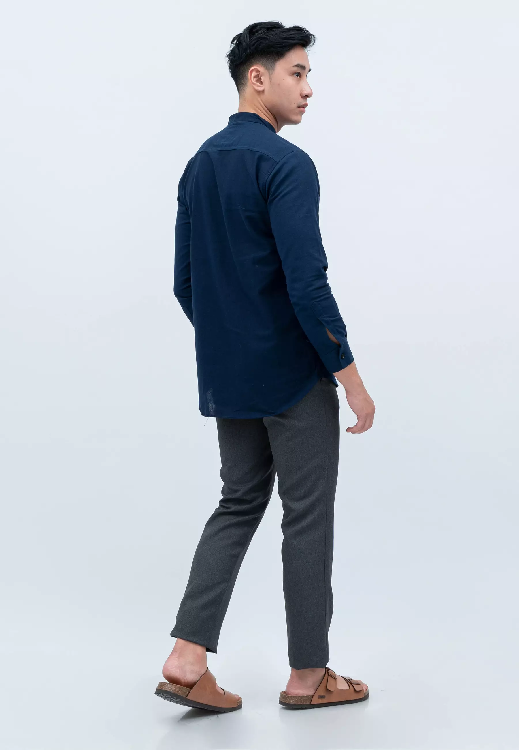 Houseofcuff kemeja Koko Lengan Panjang Pria Navy