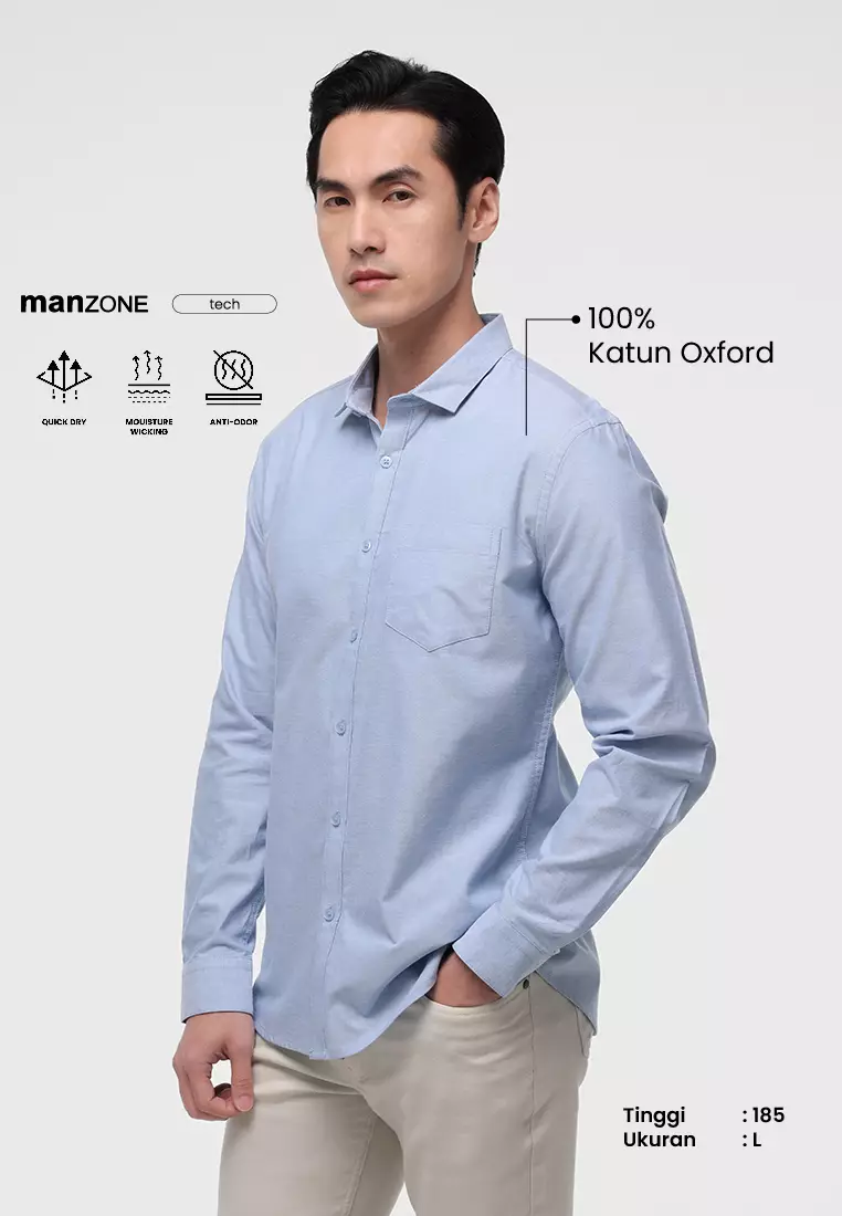 MANZONE - Kemeja Lengan Panjang Pria Jellow Slim Fit - Blue Light