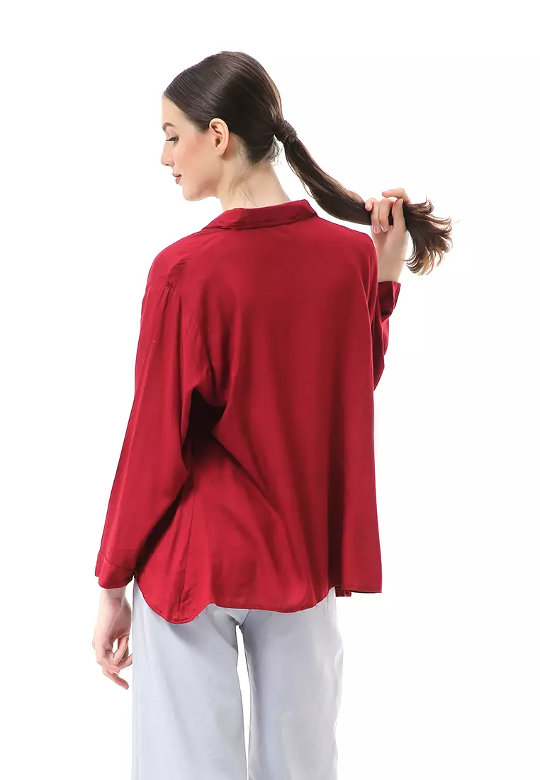 Ayudia Shirt Long Sleeve Atasan Wanita Premium Quality - Maroon