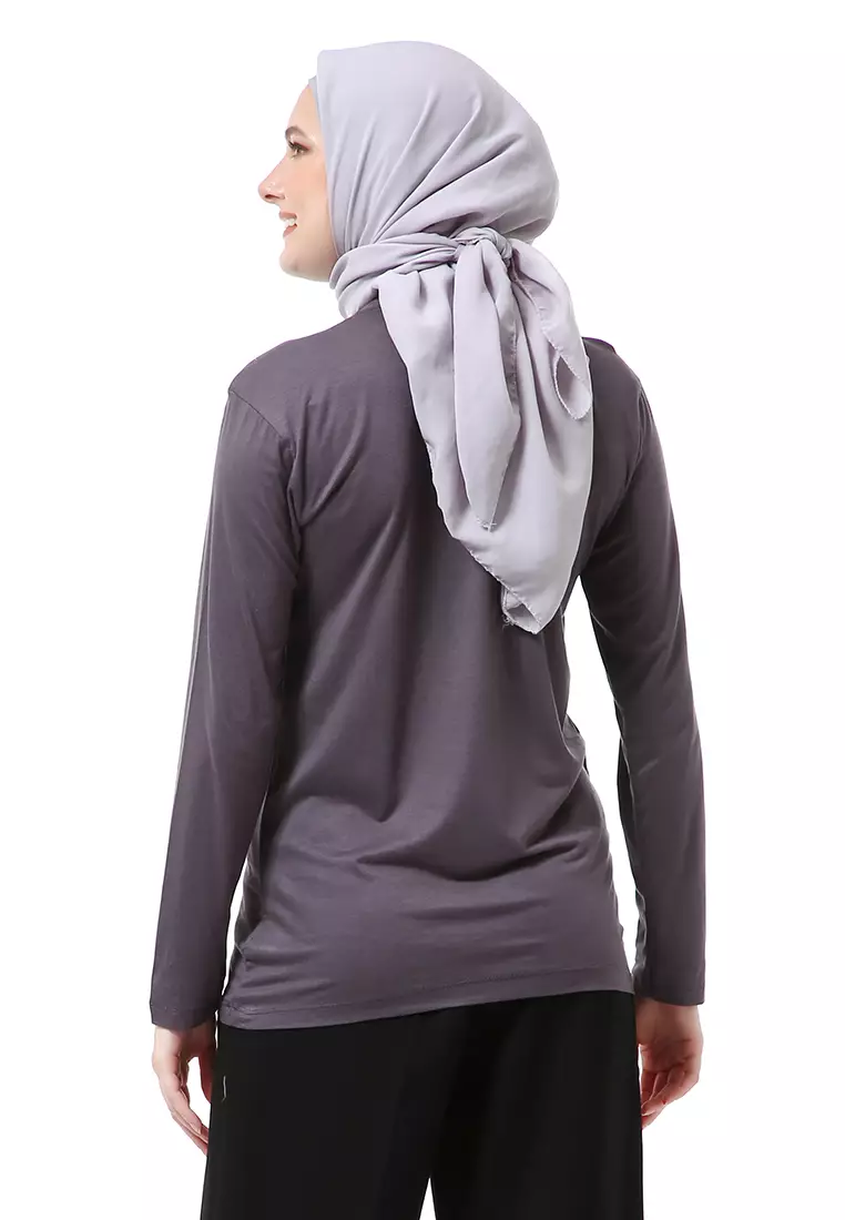 Zlora Manset Atasan Wanita Motif Polos Long Sleeve Reguler Fit - Dark Grey