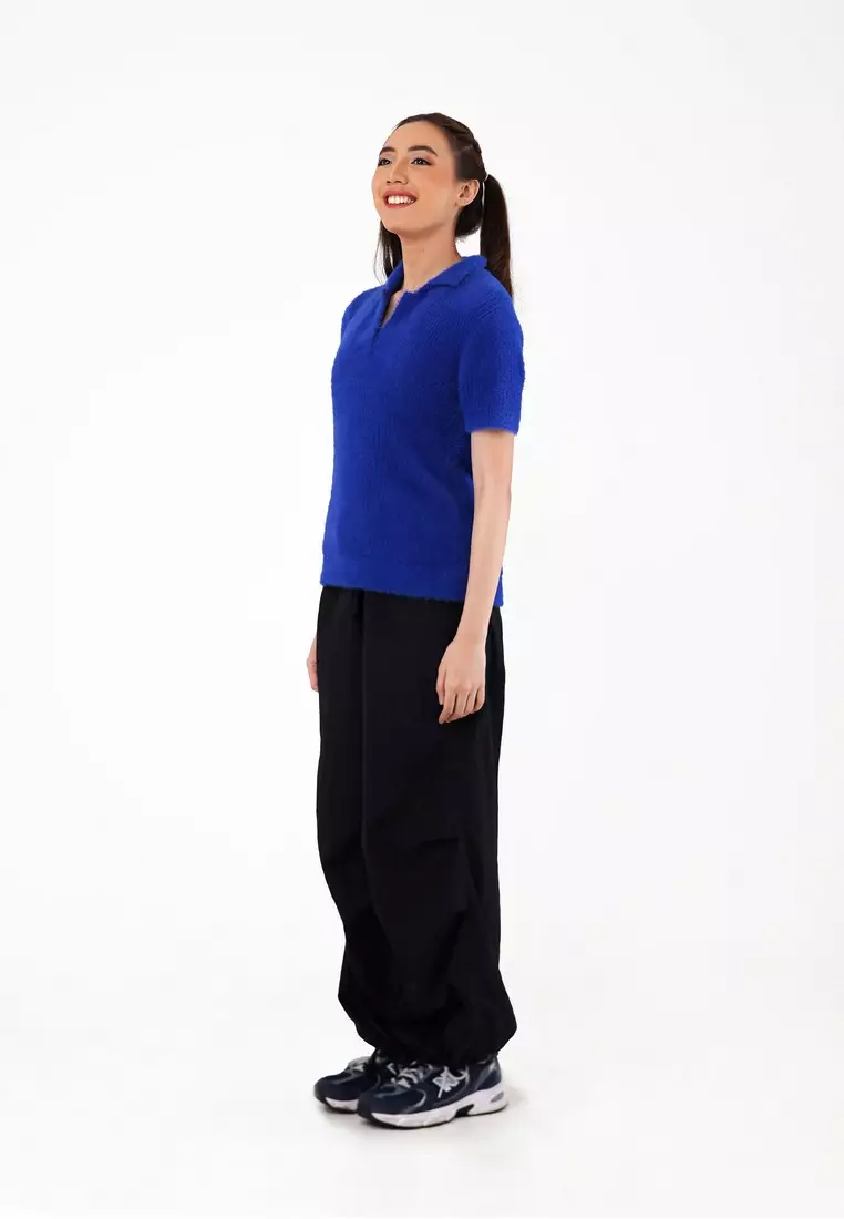 3Second Women's Polo V-Neck Shirt Knitwear Nylon C041123