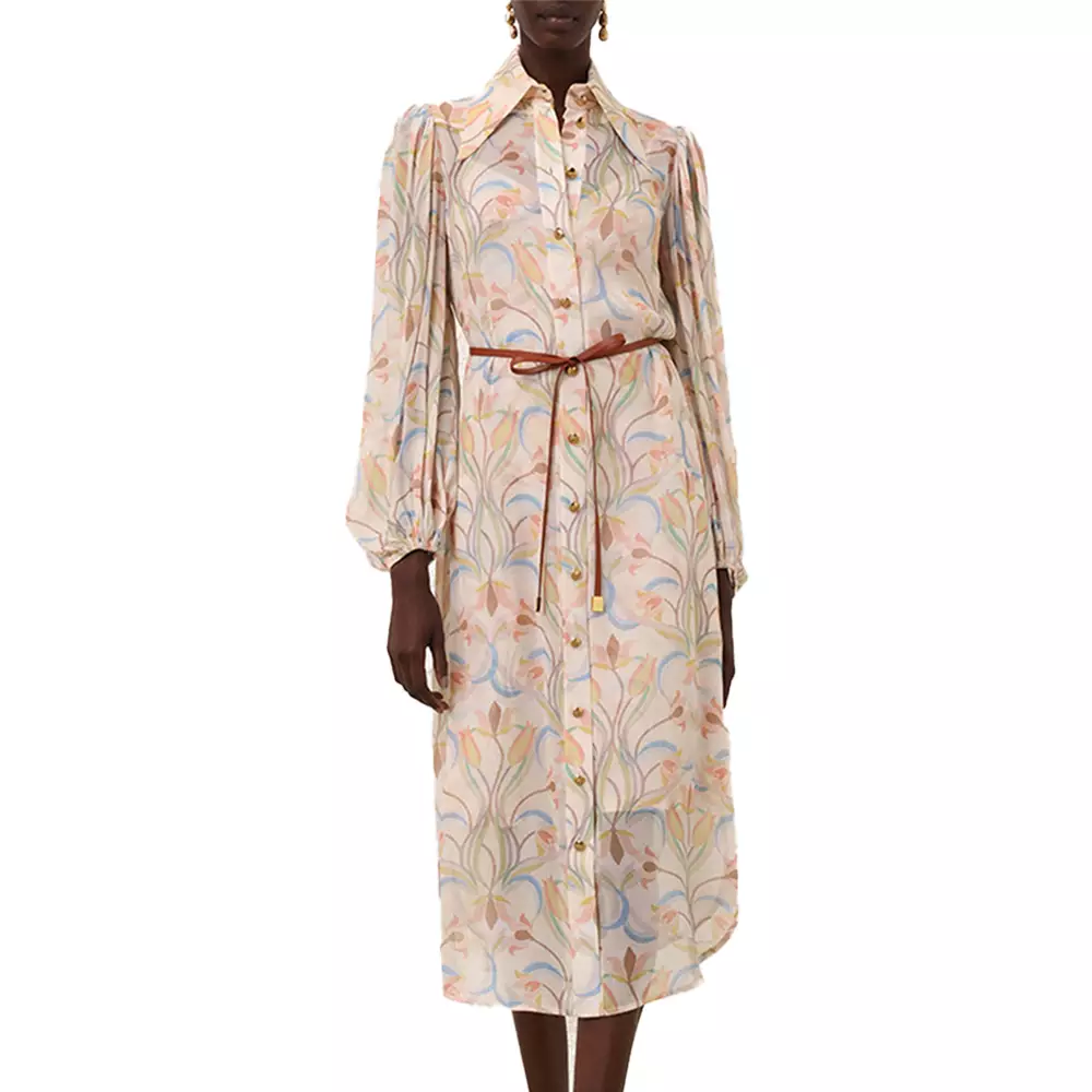 Pavilion Elasticated Cuffs Midi Tunic Dress Sage Venus Lily