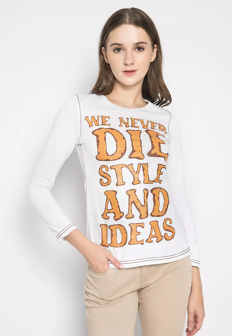 LGS - Kaos Wanita Motif Sablon Warna Putih LTS.555.K908M.019.C-L/S