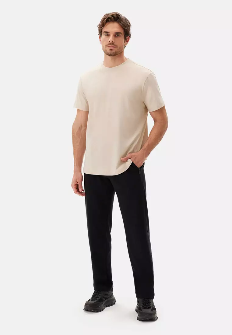 Beige T-Shirt, Crew Neck, Regular, Short Sleeve Loungewear for Men