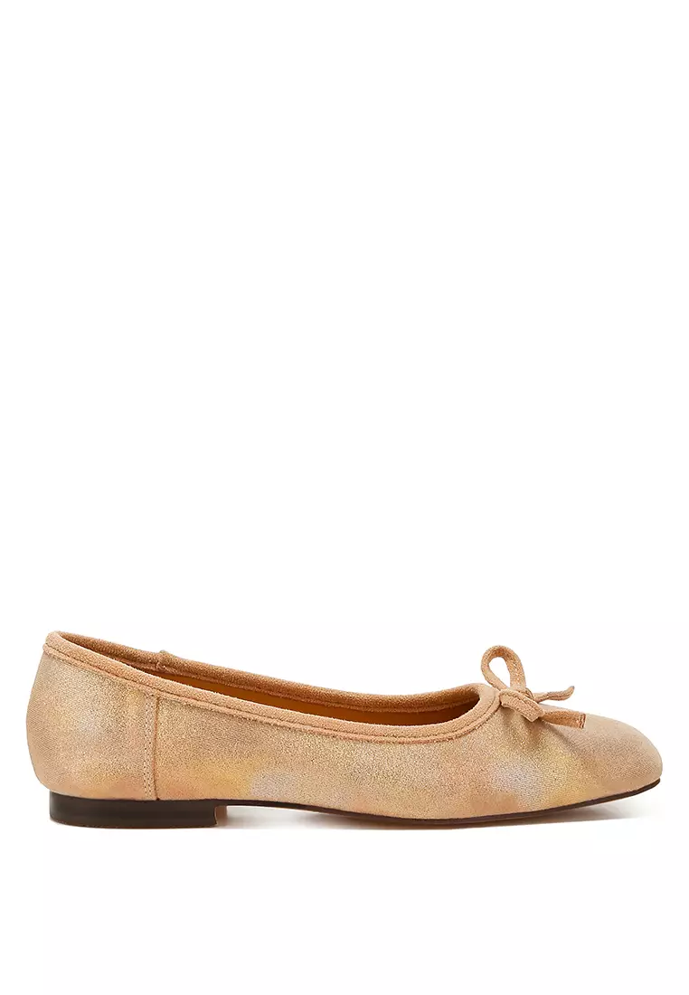 Discount on Rag & Co.  shoes - SKU: Beige Suede Bow Embellished Ballerinas