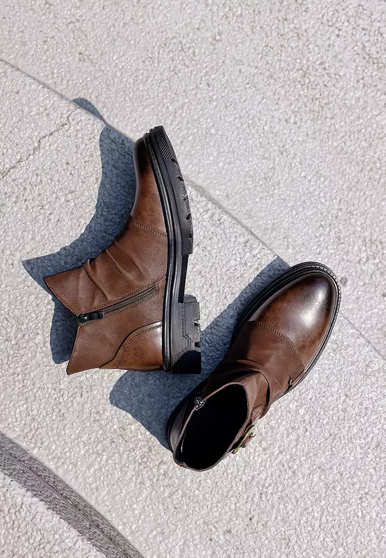 Platform Side Zipper Utility Boots KB26M01