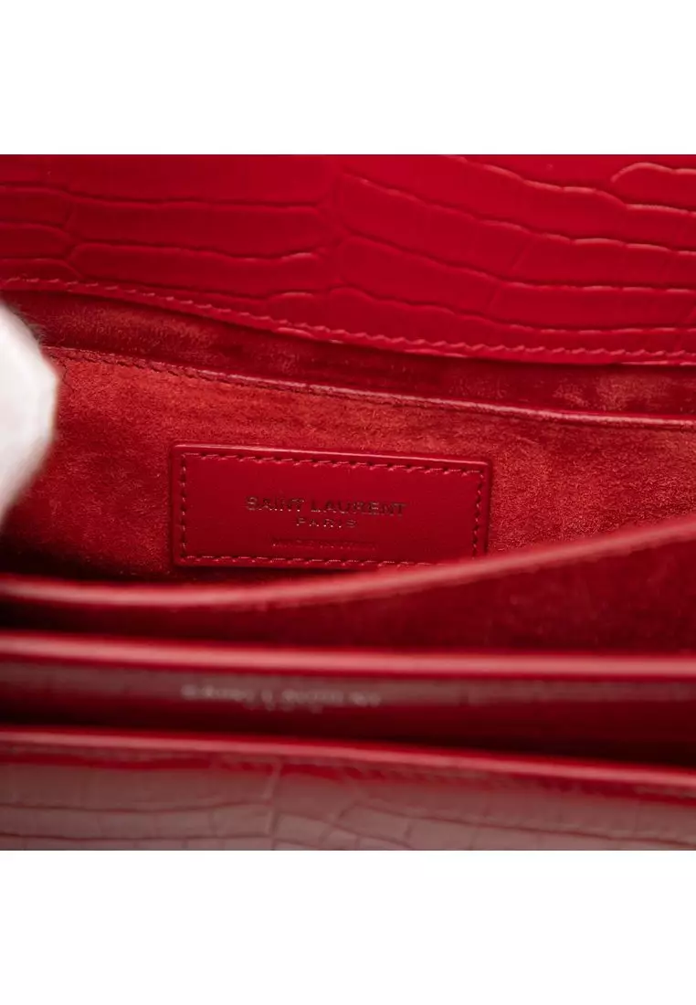 Pre-Loved Saint Laurent Medium Croc Embossed Monogram Sunset Bag