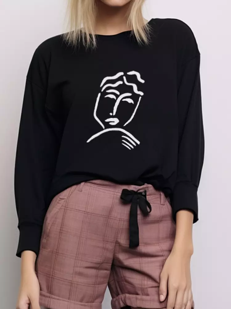 LTF20 kaos lengan panjang wanita kekinian LV artsy face hitam