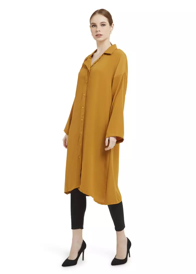 Qalita Tunik Kemeja Wanita Polos Plain Lengan Panjang Premium Quality - Mustard