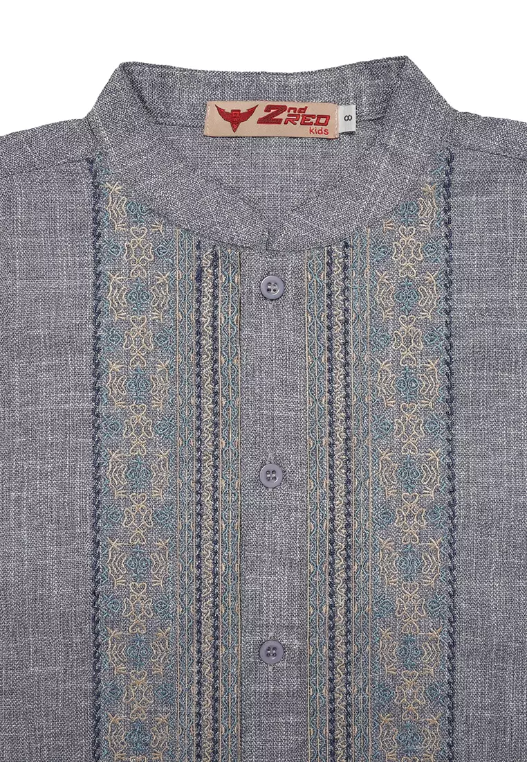 Baju Koko Anak Laki Bordir Grafik Gray Setelan - NOBLE