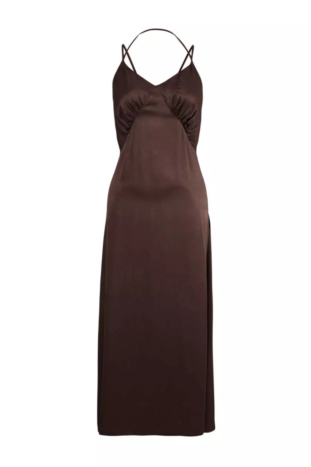Trendyol Studio Brown Satin Maxi Woven Dress Twoss26El386