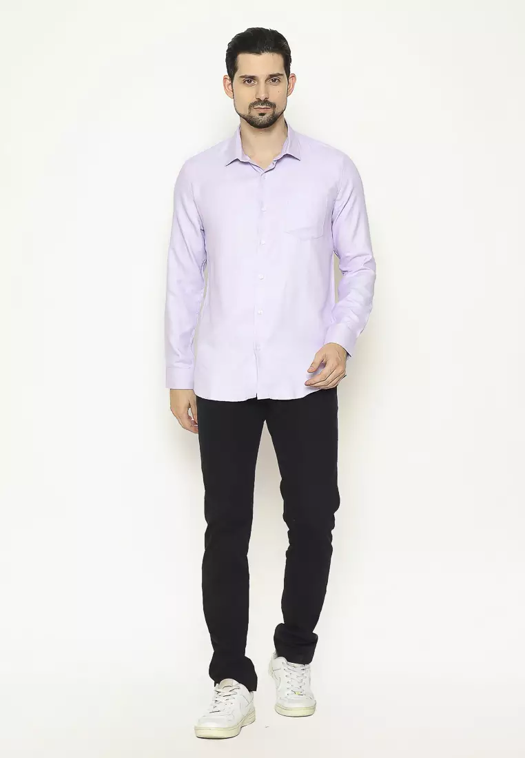 MAGINOT Kemeja Pria Basic Texture Panjang LIGHT PURPLE