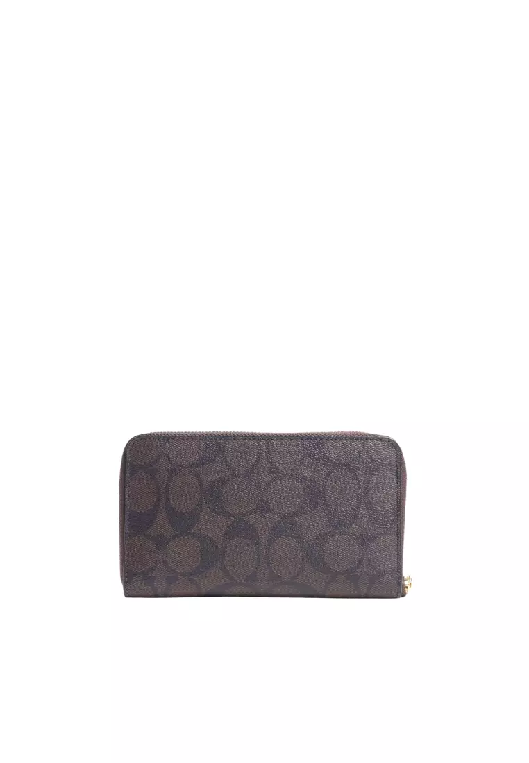 Buy Coach Coach Medium Zip Around Wallet Signature In Brown Black 88913 ...